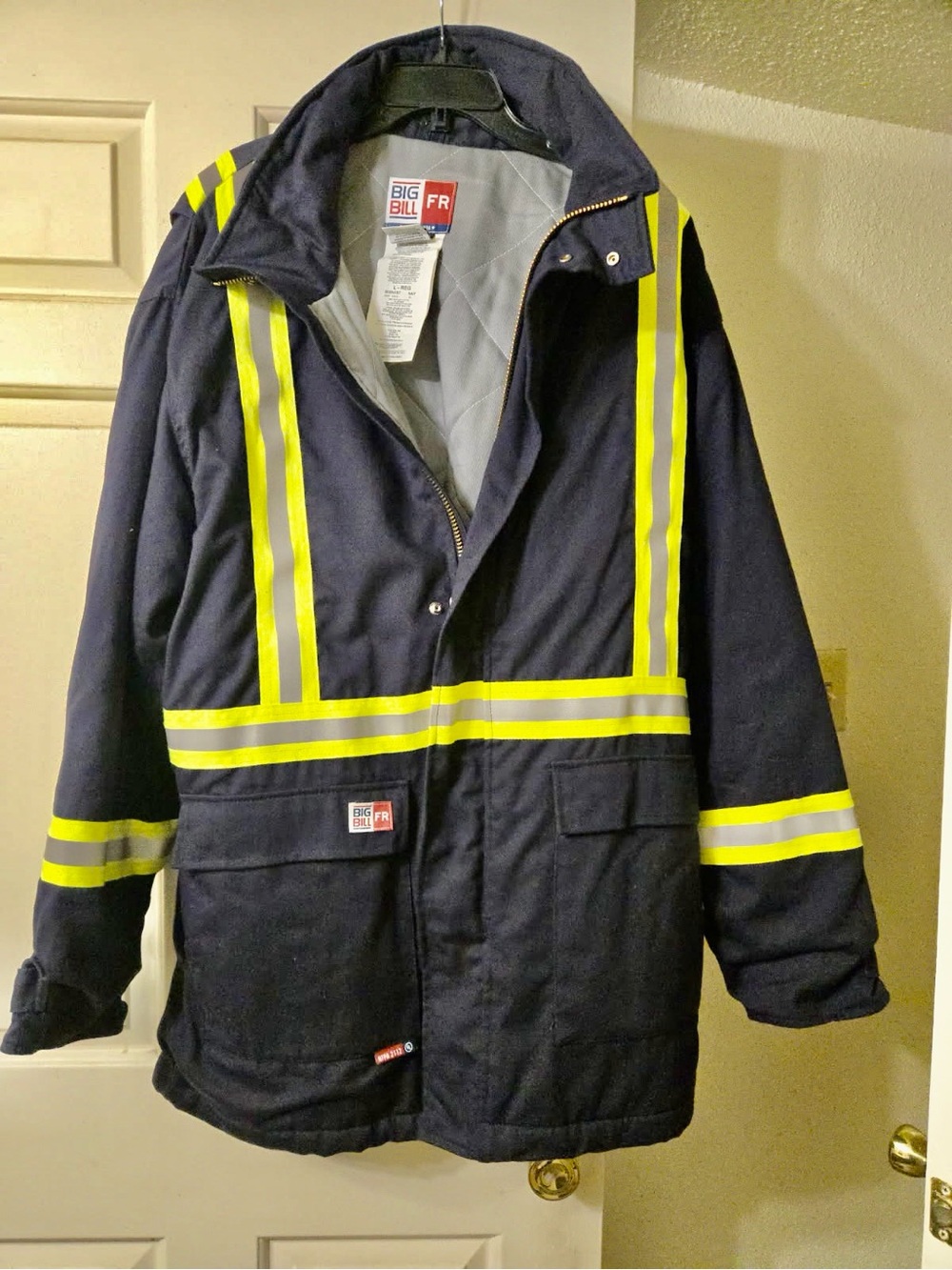 Big Bill FR High-Visibility Men's Navy Raincoat with Reflective Stripes Workwear